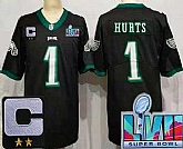 Men's Philadelphia Eagles #1 Jalen Hurts Limited Black C Patch Super Bowl LVII Vapor Jersey,baseball caps,new era cap wholesale,wholesale hats